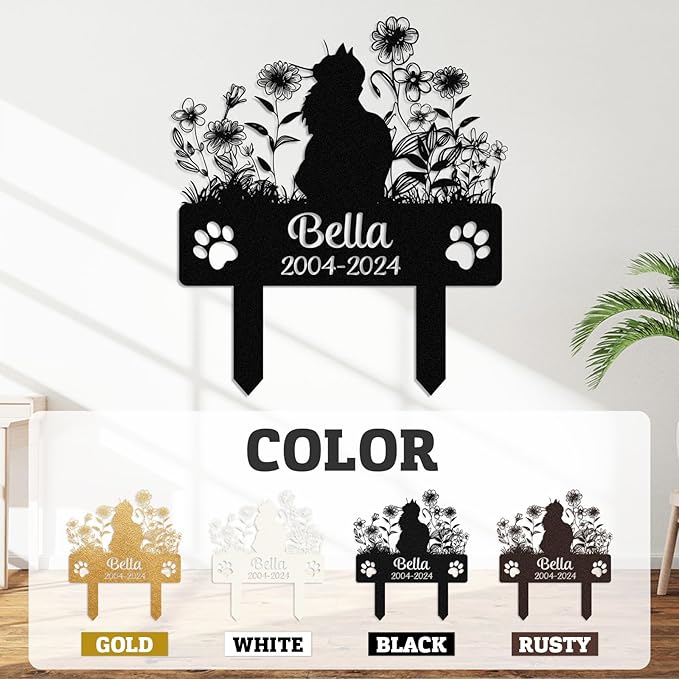 Personalized Pet Graves Marker Cat, Custom Waterproof Pet Headstone, Metal Memorial Plaques for Outdoor Graveyard, Cemetery Yard Decor, Cat Memorial Garden Stakes, Cat loss Sympathy Gift Color04