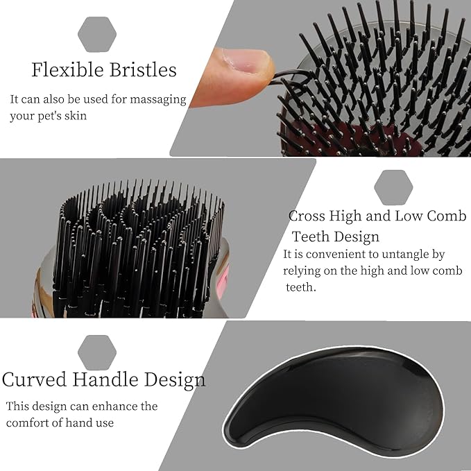 Comma-Shaped Small Dog Brush, Fit for Yorkie, Shih Tzu, Maltese Maltipoo Pomeranian - Gentle Soft Bristles for Effortless Pet Hair Removal, Puppy Essentials (Black)