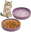 Silicone Cat Food Bowls Shallow Cat Dishes 5.9in Wide Pet Plates Set of 2 Small Flat Dog Saucer Bowl Cute Whisker Fatigue Kitten Feeding Dish for Dry & Wet Food (Round Purple)