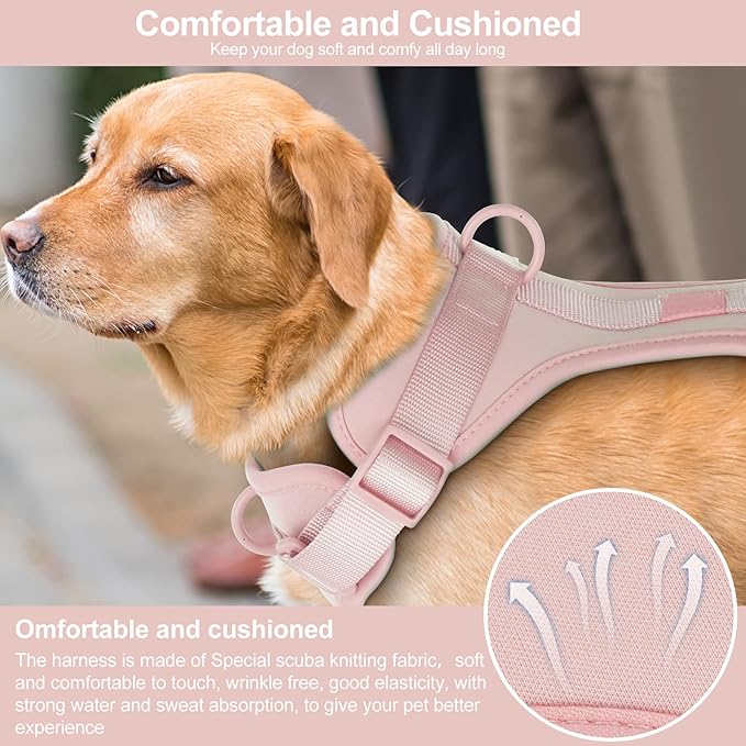 Wisedog No Pull Lightweight Dog Vest Harness with Soft and Comfortable Cushion, Breathable Mesh, for Small Medium Large Dogs Walking (L(Neck: 16.15"-20.86";Chest: 24.02"-38.19"), Gossamer Pink)
