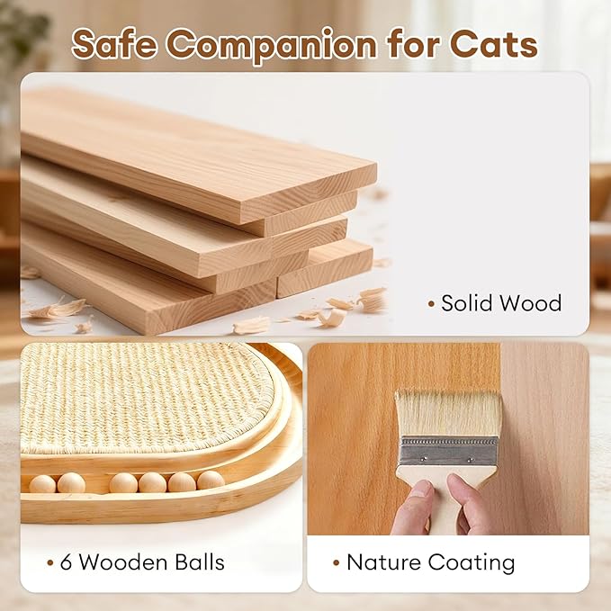 Cat Scratchers for Indoor Cats with 6 Ball Track Toys, Wooden Sisal Cat Scratcher Board, Interactive Cat Ball Track Toy for Kitty Claw Care, Exercise & Furniture Protection