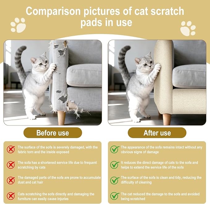 2 Pcs 39.4"X15.8" Cat Scratch Mat for Furniture and Wall Protectors, Trimmable Self-Adhesive Cat Scratch Pads, DIY Cat Scratcher for Covering Cat Tower and Couch Protector (Beige)