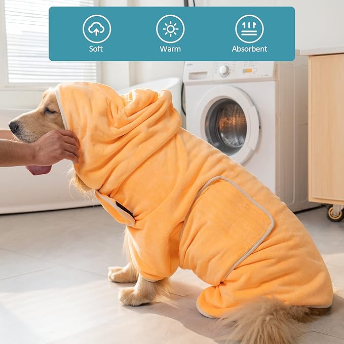 Avont Dog Bathrobe - Super Absorbent Pet Drying Towel Bath Robes After Bath Shower Swim Wet Walk for Puppies -Yellow(XXL)