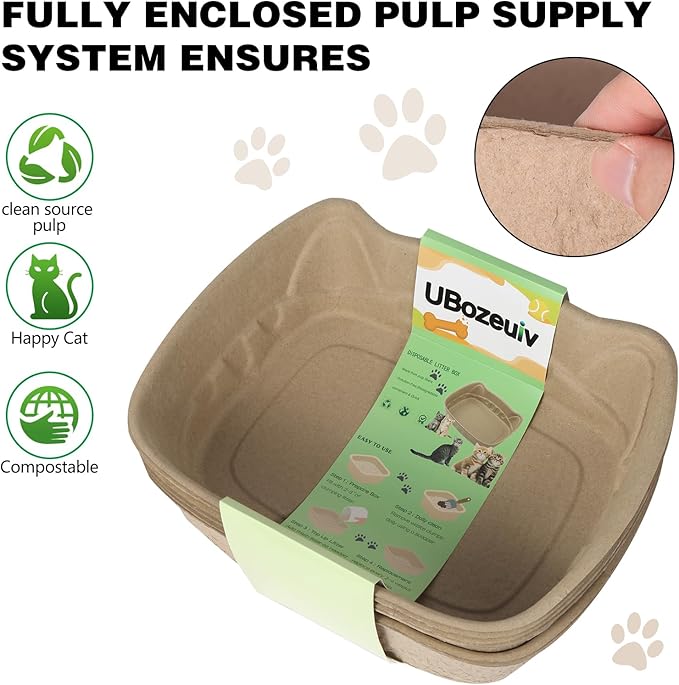 Disposable Cat Litter Boxes, 6-Pack - Compact & Leak-Proof Travel Trays with Cute Cat Ear Design for Small Cats/Kittens, Home & Car Use