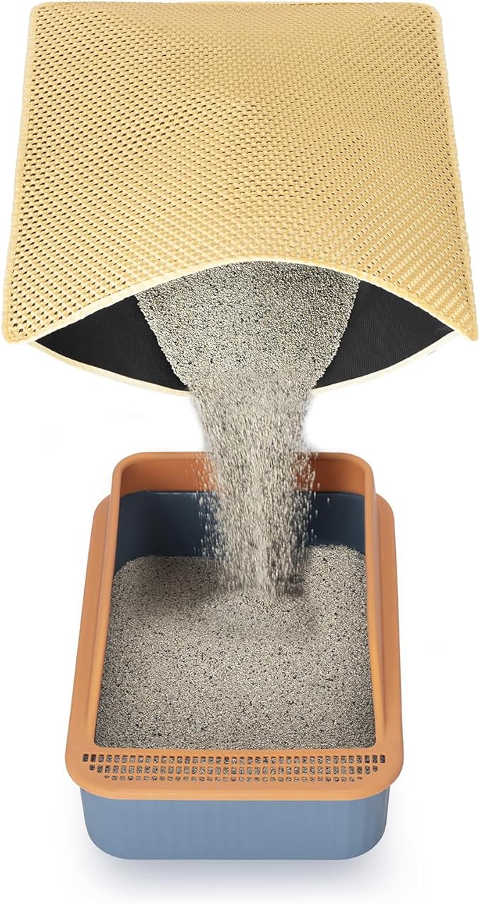GRELY Cat Litter Mat,32"x22" Litter Box Mat,2 Layer Litter Trapping Mat for Indoor Cats,Litter Catcher Mats for Kitty Pet,Cat Rug. Non-Slip Waterproof Urine Proof, Collapsable