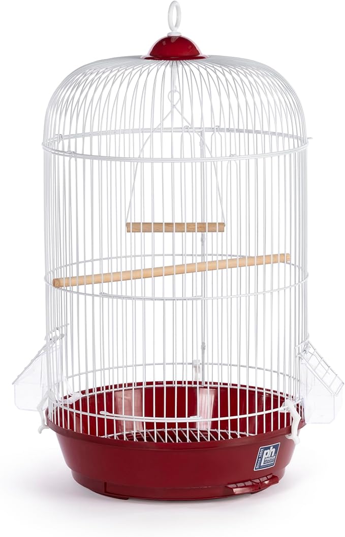 Prevue Pet Products Classic Round Bird Cage - Ideal for Finches, Canaries, Parakeets, and Other Small Birds, Indoor Traditional Style Birdcage with Circular Hook for Hanging - Red