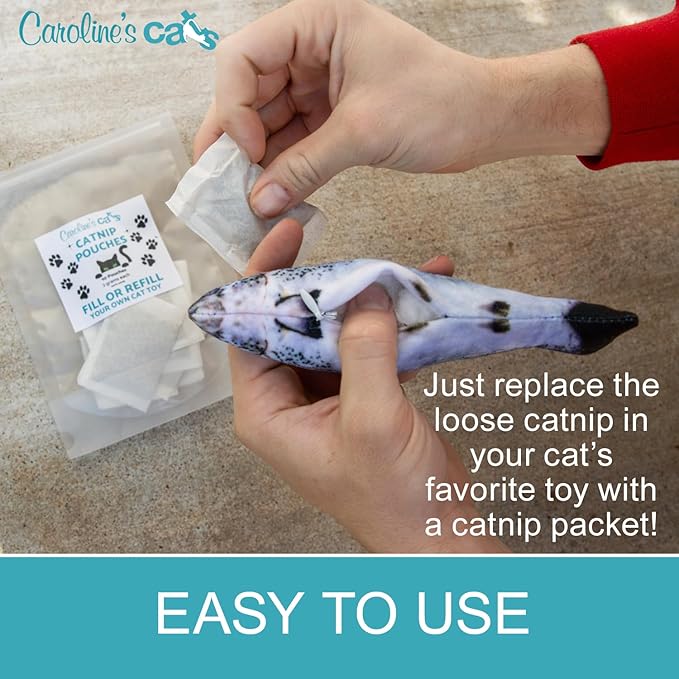 Caroline's Cats Organic Catnip Packets for Cat Toys – Refill Pouches for Flapping Bird, Flopping Fish, and More, 10 Tea Bags