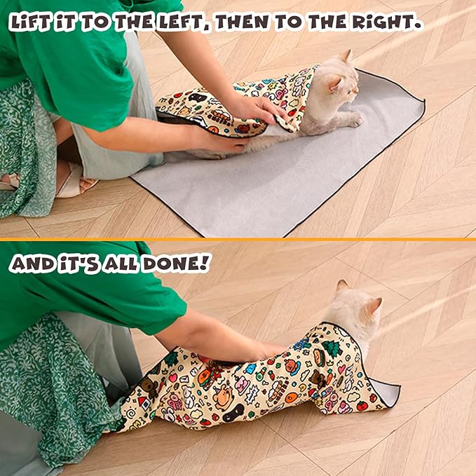 Cat Grooming Wrap, Self-Adherent Soft Cat Blanket to Wrap, Nail Clipping, Anti-Bite, Anti-Scratch, Anti-Escape Calming Wrap (Christmas, 10-13 lbs)