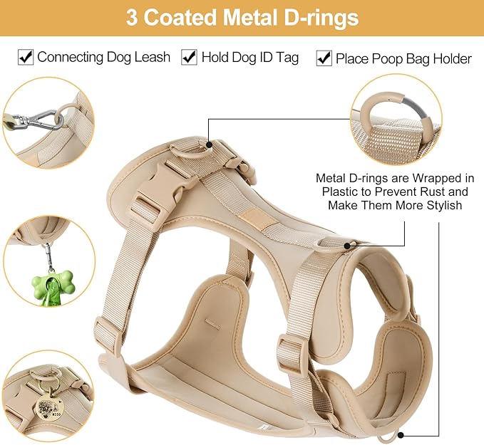 No Pull Lightweight Dog Harness: Adjustable Durable Breathable Mesh Pet Vest Harness with Soft & Comfortable Cushion, for Small Medium Large Dogs (Medium, Sand Color)