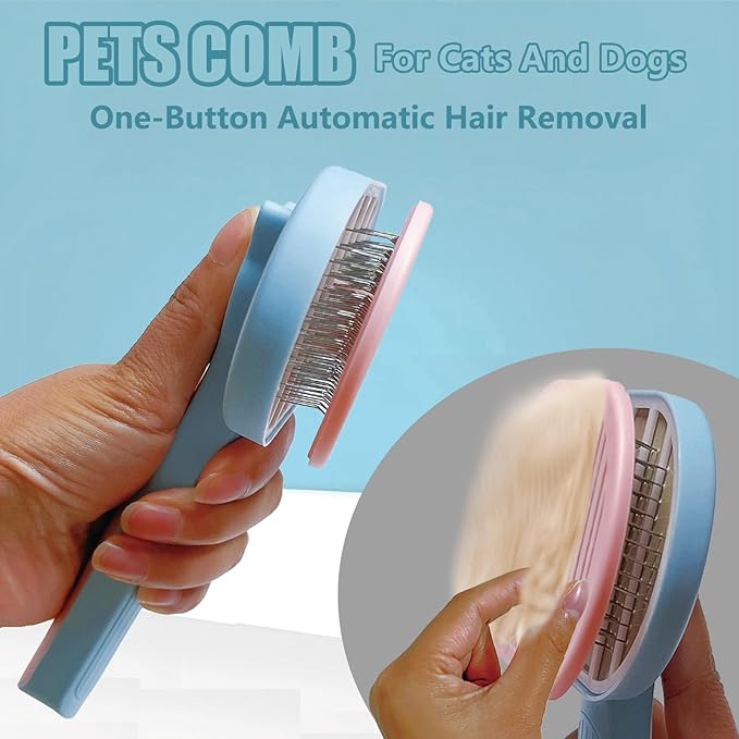 Demiya Pet Brush with Ergonomic Handle, Plastic Pets Grooming Comb for Cats, Dogs, Detangling and Deshedding Tool (Blue)