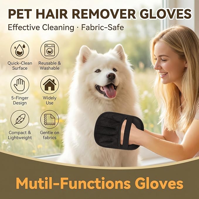 Electrostatic Pet Hair Removal Gloves for Cats & Dogs–Upgraded Reusable Magic Brush Tool for Quick Wiping on Couch, Carpet, Laundry, Car Seat & Pet Beds(2PC-Black