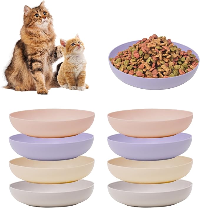 [8 Pack] Cat Dishes Whisker Friendly, Shallow Wide Cat Food and Water Bowl, Durable Wheat Straw Cat Bowls for Indoor Cats