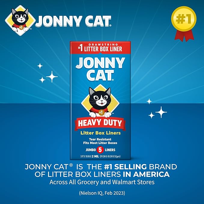 Jonny Cat Litter Box Liners: Heavy Duty - Tear & Leak Resistant - Drawstring Close - Jumbo, 5 Count (Pack of 2)