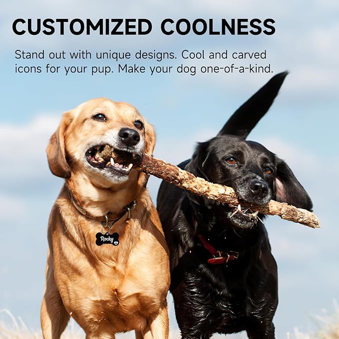 YEHANTI Dog Tags Engraved for Pets - Personalized Dog Tags with Lovely Icons, Durable Stainless Steel Pet ID Tags for Small Large Dogs Cats, Bone Custom Dog Name Tags Engraved on Both Sides, Large