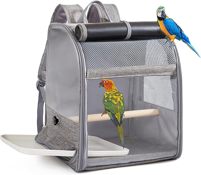 Portable Breathable Bird Backpacks Carriers with Removable Tray and Shade Cloth for Small Parrots Travel Cage Compacts Bird Cage Backpacks
