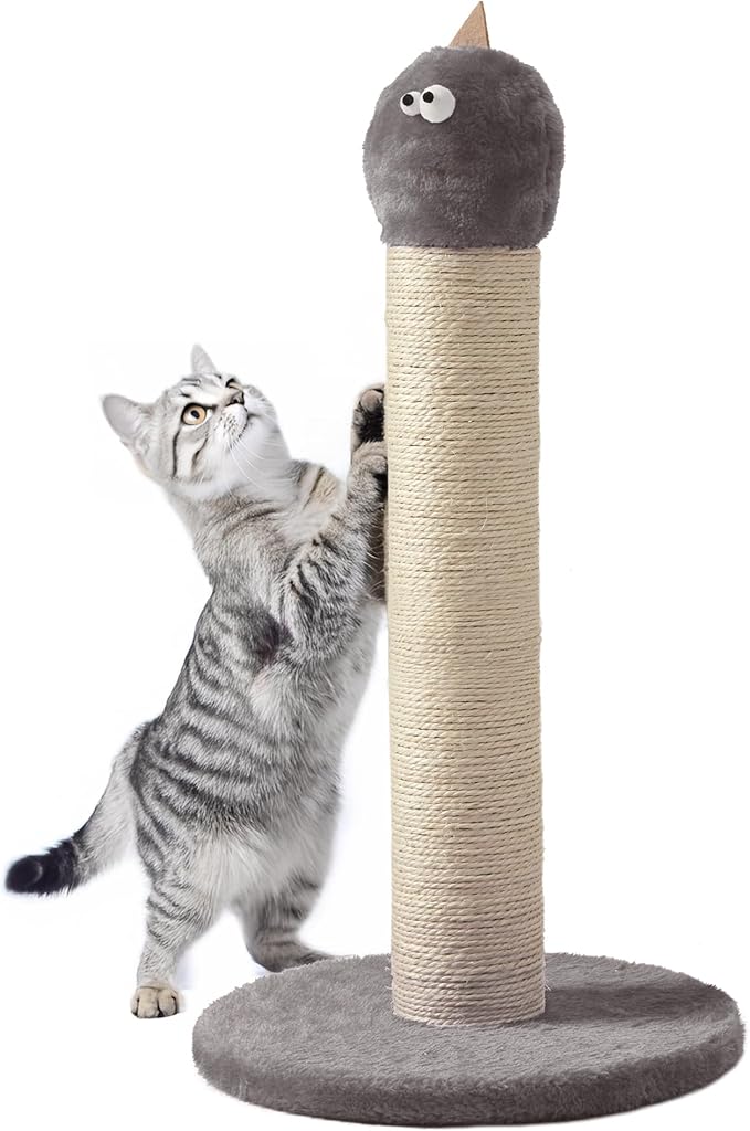 Scratching Post 22'', Cat Scratching Post for Indoor Kitty with Extra Wide 12" Stable Base, Scratching Post with Natural Sisal & Velvet Fabric for Small, Medium Cat, Grey