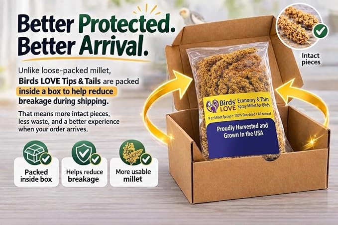 9 oz Spray Millet for Birds – GMO-Free, No Stems (Only Edible Tops) – 100% Natural Sun-Dried Foraging Treat for Cockatiels, Lovebirds, Parakeets, Finches & Canaries