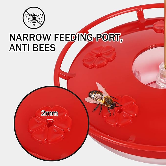 eWonLife 2 Pack Hummingbird Feeders for Outdoors, 16oz Leak-Proof Saucer Humming Bird Feeder with Integrated Ant Moat, Bee Proof Feeding Ports, Brush, Easy Clean & Refill, Hanging Garden Decor for Mom