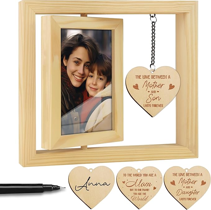 Rotating Picture Frame Gift for Mom 4x6 Photo Double-Side Floating Frame Mama Mum Step-Mom Mother-in-law Birthday Christmas Mother's Day Gifts Family Frame Tabletop Display HU-KX-MOM-NAT-A8