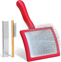 Slicker Brush for Dogs, Large Long Pin Dog Grooming Brush for Doodles Goldendoodles Poodles Labradoodle Bernedoodles, 3 Pcs Wooden Handle for Mats Tangles - Red