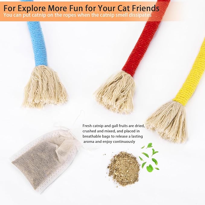 Retro Shaw Cat Toys Ropes 3Pcs with Refillable Natural Catnip, Safe Teeth Cleaning Kitten Chew Toys for Indoor Cats, Interactive Kitty Nip Kicker String Toy 23.6 Inches
