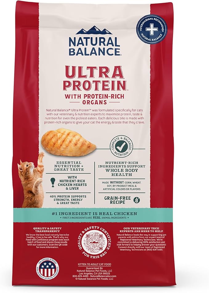 Natural Balance Ultra Protein Dry Cat Food, Real Chicken & Chicken Meal Recipe with Protein-Rich Organs - 3 lbs.