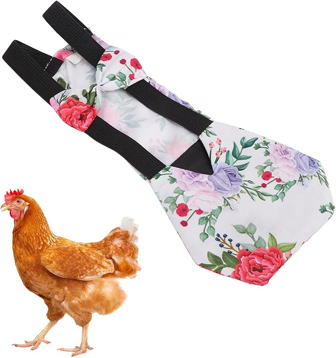 Pet Chicken Diapers,Chicken Goose Duck Loose Tight Belt Diapers Poop Pocket Diapers Peony Flower Pattern for Poultry Pet Used(L)