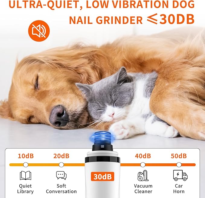 Dog Nail Grinder Upgraded – Gentle Paw Grooming & Smoothing, 3 Speed Dog Nail Trimmers & Dog Nail Clippers with Display, 2 LED & 3 Grinding Ports Ideal for Small/Medium/Large Dogs, Cats/Other Animals