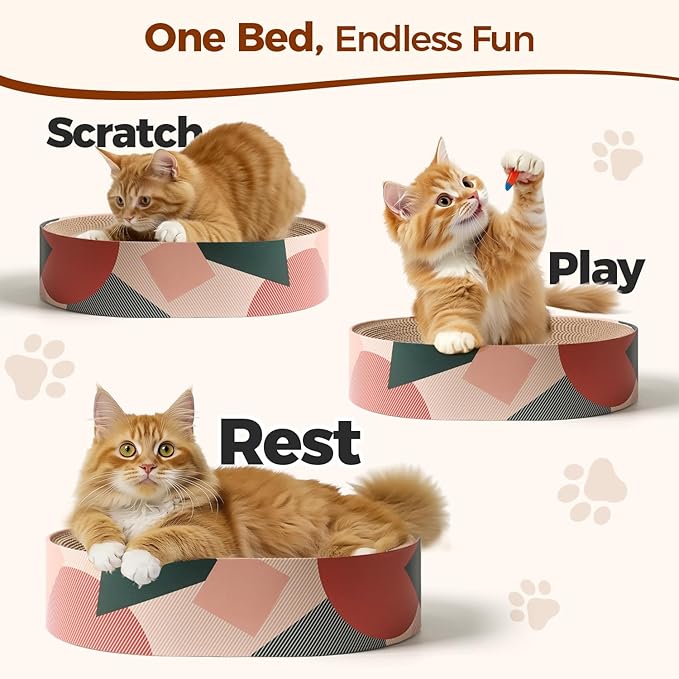 ComSaf Cat Scratcher Cardboard Bed Lounge Couch for Indoor Cats Oval Shape 17"x13", Kitty Cat Scratching Pad Recycle Corrugate Scratcher Long Lasting Furniture