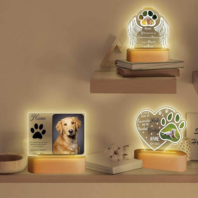 Personalized Pet Night Light Customized Dog Memorial Gift Picture Frame Acrylic Plaque Led Lamp Cat Sympathy Gift for Loss of Pet(Dog Paw)