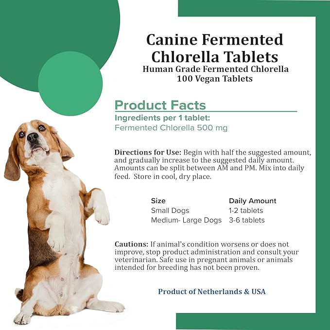 Holistic Bin Canine Fermented Chlorella Tablets | Plant-Based Supplements for Pets | Nutrient-Rich Dog Meal Toppers | Breath Freshener Treats Packed with Chlorophyll | Chlorella Tablets (100 Pieces)