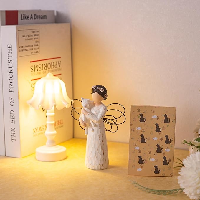 Cat Memorial Gifts, Cat Memorial Gifts for Loss of Cat, Pet Cat Remembrance Gifts, Cat Angel Figurine Statue for Cat Lovers in Memory of Their Beloved Cat(White Cat)