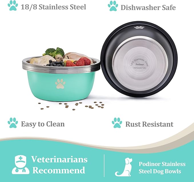 Large Dog Water Bowl 2 Pack, 1 Gallon 128oz Stainless Steel Extra Large Dog Food Bowl for Big Giant Dogs, Black