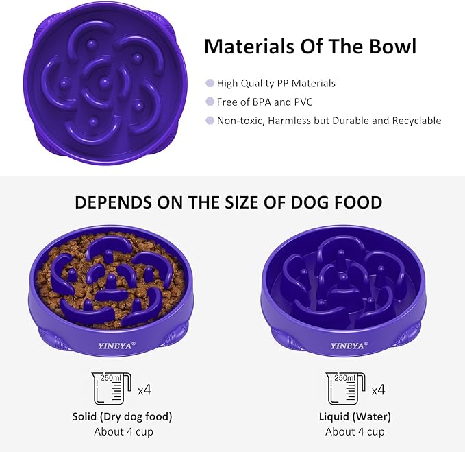 4 Cups Slow Feeder Dog Bowls Large Breed, Anti-Choking Pet Supplies, Maze Dog Food Bowl, Puzzle Feeder That Slow Down Eating