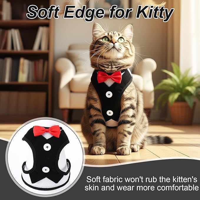 Cat Harness Leash Set for Walking Soft Adjustable Cats Vest Harnesses Escape Proof Comfortable Breathable Mesh Kitten Anti-Escape Leash Chest Harness Easy to Wear for Outdoor Travel