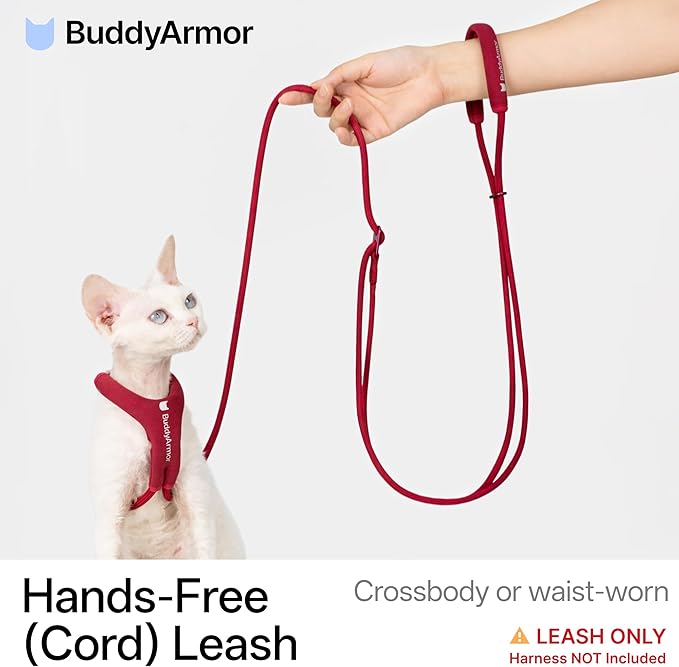 Hands Free Cat Leash Lightweight 4.1-7.2FT Adjustable Durable Rope Leash with Padded Handle, Versatile Crossbody Waist Lead for Cats Puppy ≤26lbs Outdoor Walking (Blush Pink, S)