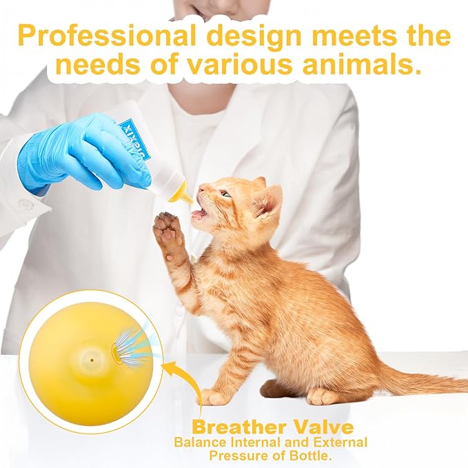 3 Pack Kitten Silicone Nursing Bottle,Silicone Feeding Nipple, Reusable Newborn Kitten Supplies, Suitable for Feeding Kitten, Puppy, Rabbit, Hamster (Yellow, Large)