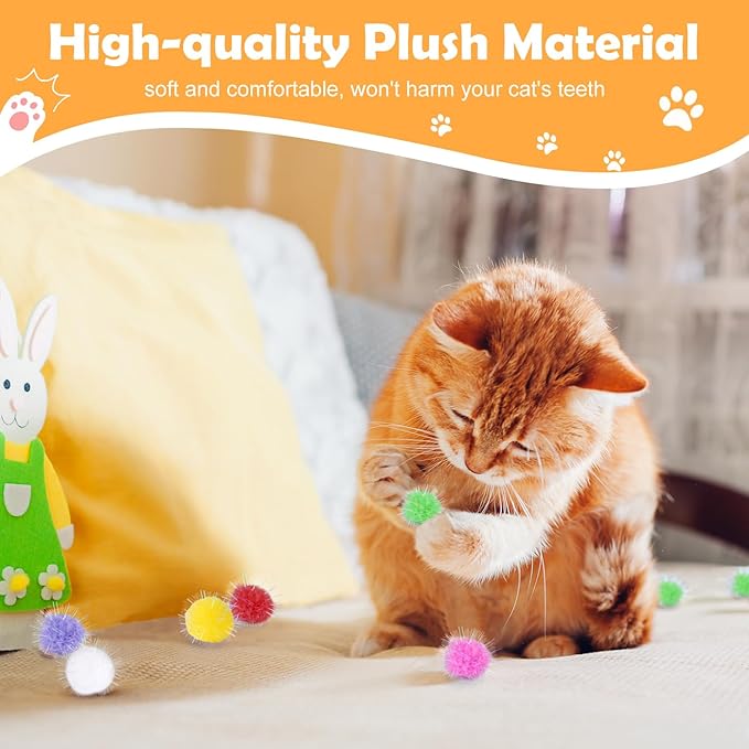 DF DUALFERV 60 Pcs Cat Pom Pom Balls, Interactive Cat Toys, Sparkle Balls for Cats, Extra Large and Fuzzy for Exercise and Entertainment, Multicolor, 1.5 Inch (60)