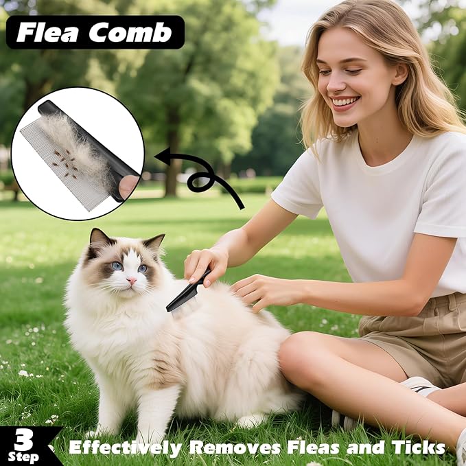 3PCS Self Cleaning Slicker Brush & Pet Grooming Rake & Flea Comb for Dogs,Cats and Horses | Double-Sided Dematting Comb & Skin Friendly Deshedding Grooming Tool | Premium Pet Supplies (Purple)