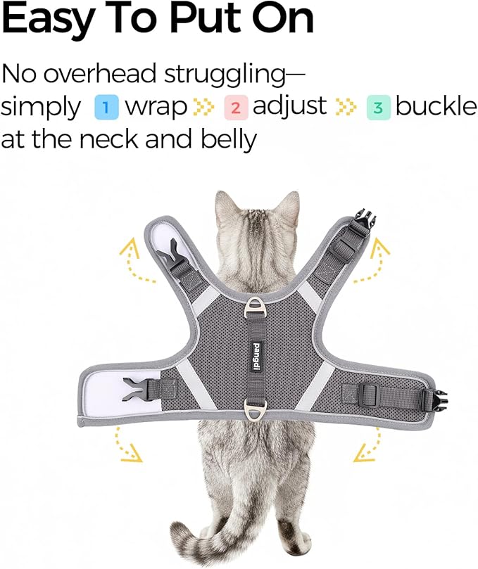 Cat Harness and Leash Escape Proof Kitten Harness Cat Leash for Walking Travel Service Cat Vest, Grey, XX-Large