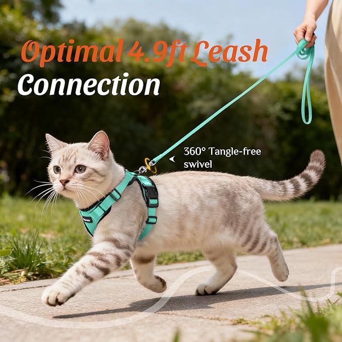 Dooradar Cat Harness and Leash Set, Escape Proof Safe Adjustable Kitten Vest Harnesses for Walking, Easy Control Soft Breathable Mesh Jacket with Reflective Strips for Cats, Green, XXS