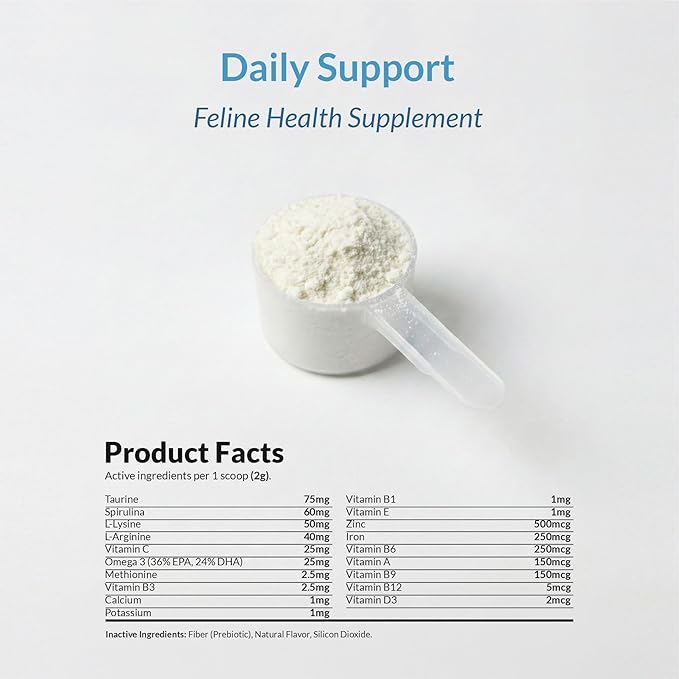 Multivitamin for Cats - 4oz Powder - L-Lysine, Taurine, and Spirulina for Immune Support and Eye Health - Fish Oil & Vitamins for Skin and Heart Health. (for Cats)