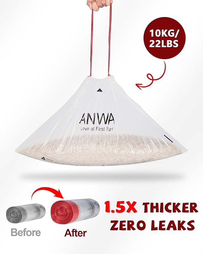 ANWA 150 Count Litter Box Robot 4/5/5 Pro/EVO Waste Bags, Upgraded 1.5X Thicker Cat Litter Bags for Automatic Litter Box, Drawstring Design, Zero Leaks