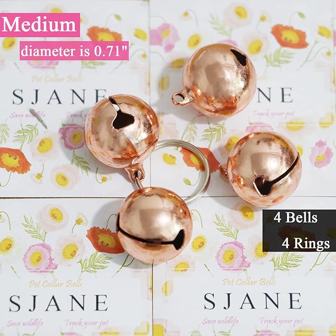 SJANE 4 Pack Cat & Dog Copper Bells - Pet Tracker Training | Pet Collar Accessories | Save Birds & Wildlife(Medium)