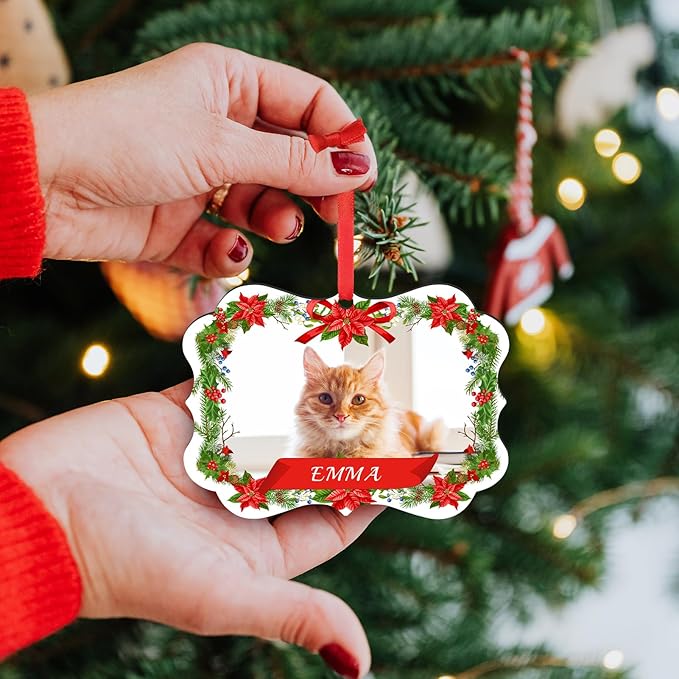 Personalized Photo Ornaments for Christmas Tree, Custom Cat Name Ornament, 2026 Puppy 1st Xmas Gifts, Holiday Decor Christmas Tree Decoration, Pet Lovers Dog Cat Gift
