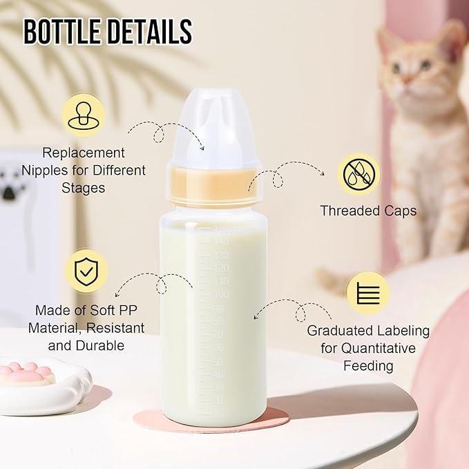 Puppy Kitten Nursing Bottle 5oz - Small Animal Feeding Kit with Nipples | Hand Feeding Supplies for Puppies, Kittens, Rabbits, Ferrets & Newborn Pets
