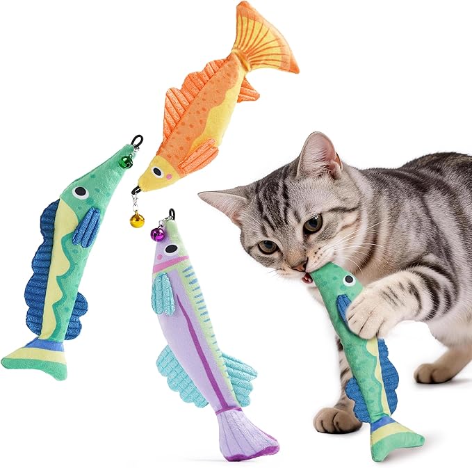 Catnip Toys, [12000mg] Extra Large Toys for Indoor Cats with Removable Bell, 100% Natural North American Catnip Floppy Fish Cat, Crinkle Sound & Soft Cotton-Free Surface