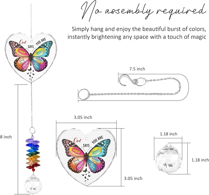 Glass Ornament Suncatcher - Appreciation Gift - Unique Presents - Christmas Mothers Day Butterfly Inspirational Gift for Friends Mom Sister Girl Female Coworker Christian