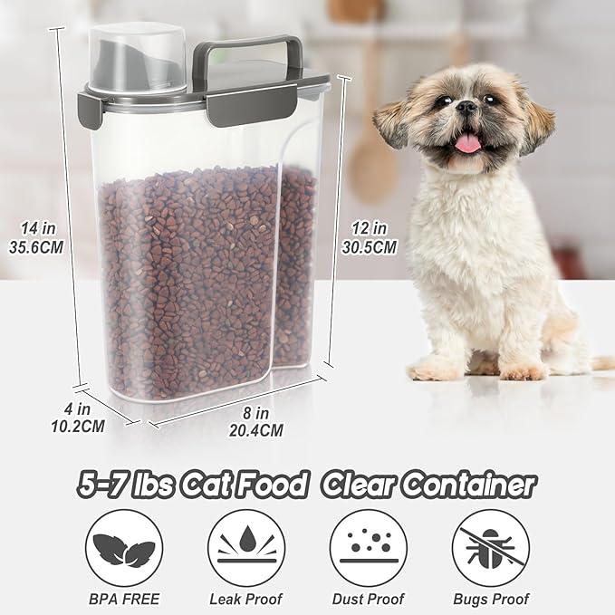 5-7Lbs Cat Dog Pet Food Storage Container with Large Nozzle Design/4 Safety Buckles/Double-Layer Sealing Strips/Handle/Measuring Cup is Easy to Clean and Does -Khaki