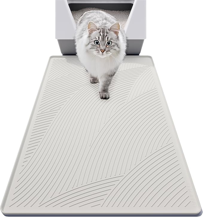 Cat Litter Box Mat - L Large Size 34 x 22 in, Water Proof, Kitty Litter Trapping Mat, Easy to Clean, Scatter Control, Odorless, Pet Supplies for Indoor Cats, Beige Gray
